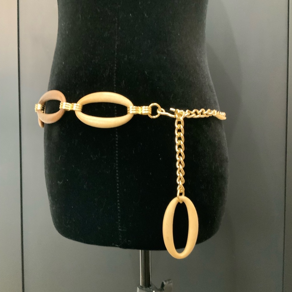 Artesian Wood & Gold Chain Adjustable Belt Size OSFM - Picture 3 of 8